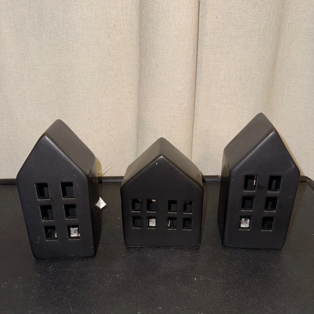 Black ceramic Christmas homes light up